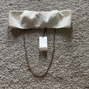 Retrofete Cream Strapless Bandeau with Gold Chain